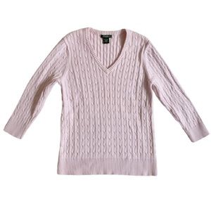 Eddie Bauer Pink Cable Knit V-neck Pullover Sweater Size Small Cotton Baumwolle
